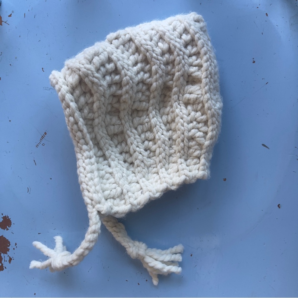 Chunky Crocheted Cream Bonnet Hat